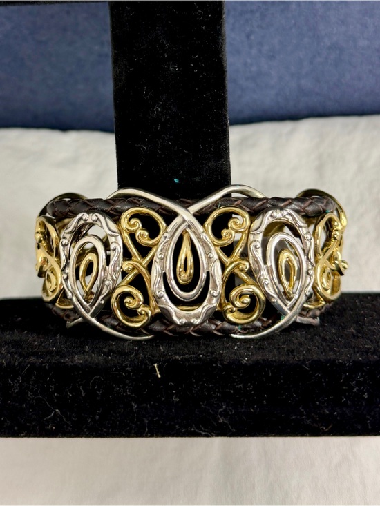 Carolyn Pollack Jewelry - CAROLYN POLLACK American West Sterling Silver Brass Braided Leather Cuff NEW